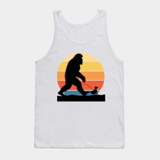 Bigfoot Walking with a Duck Gradient Sunset Tank Top